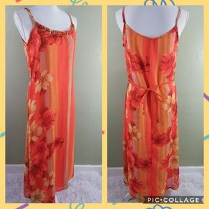 Orange Tropical Print Maxi Dress L NWT